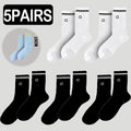 5 Pairs A* Premium Cotton Breathable Comfy Mid-Tube Unisex Socks for Sports Yoga Fitness All Season Pure White Couple Matching-belleandkai.com