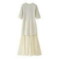 TRAFZA Women Elegant Half Sleeves O-Collar Pleated Dress Spring Woman Rear Zipper Splicing Vintage Casual Knitted Long Dress-belleandkai.com