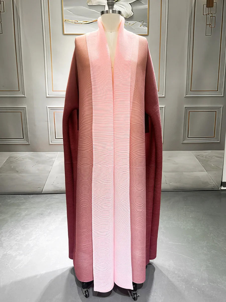 Miyake Jacket Arab Middle East Dubai Loose Women's Clothing Folds Gradual Change Trench Coat Long 2025 New Women's Clothing-belleandkai.com