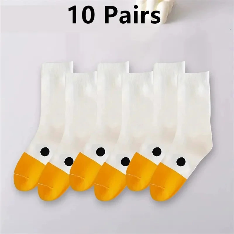 10 Pairs Cartoon Women Socks Fashionable And Versatile Cute Design Funny Goose Breathable Soft Comfortable Women Casual Socks-belleandkai.com