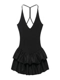 TRAF Women's Deep V-neck Sleeveless Sling Mini Dress Temperament Sexy Splicing Neck Short Backless Dress Elegant Women's Fashion-belleandkai.com