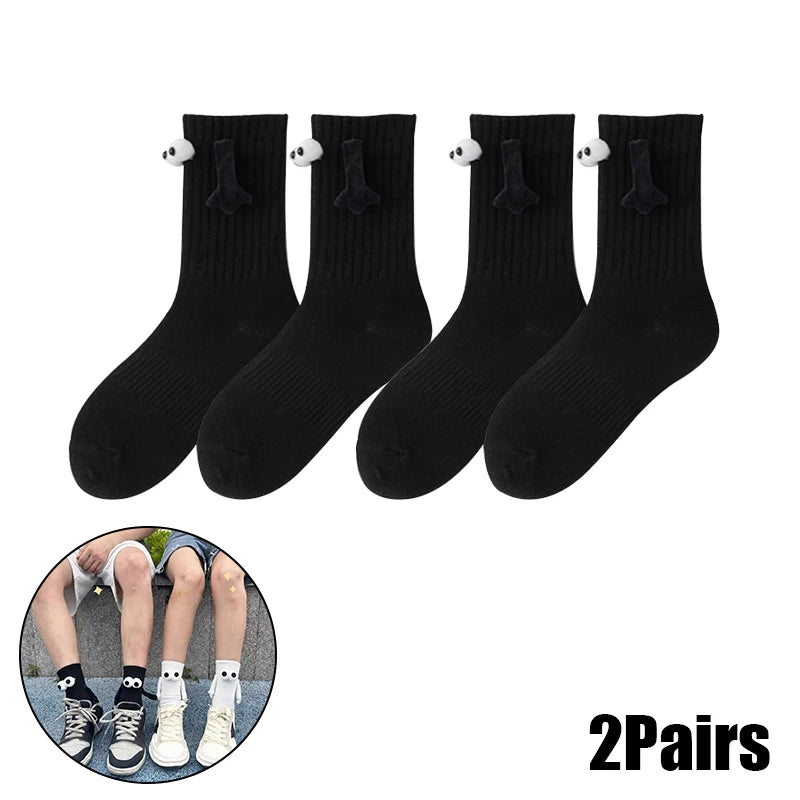 Magnetic Socks with Hands Women Men Fashion Black White Funny Cute Cartoon Eyes Couple Mid-tube Socks for Gifts-belleandkai.com