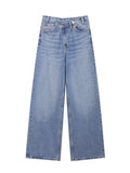 Women's Basic Hundred Jeans New Fashion Asymmetric Design High Waist Wide Leg Trousers Casual Women's Straight Leg Jeans-belleandkai.com