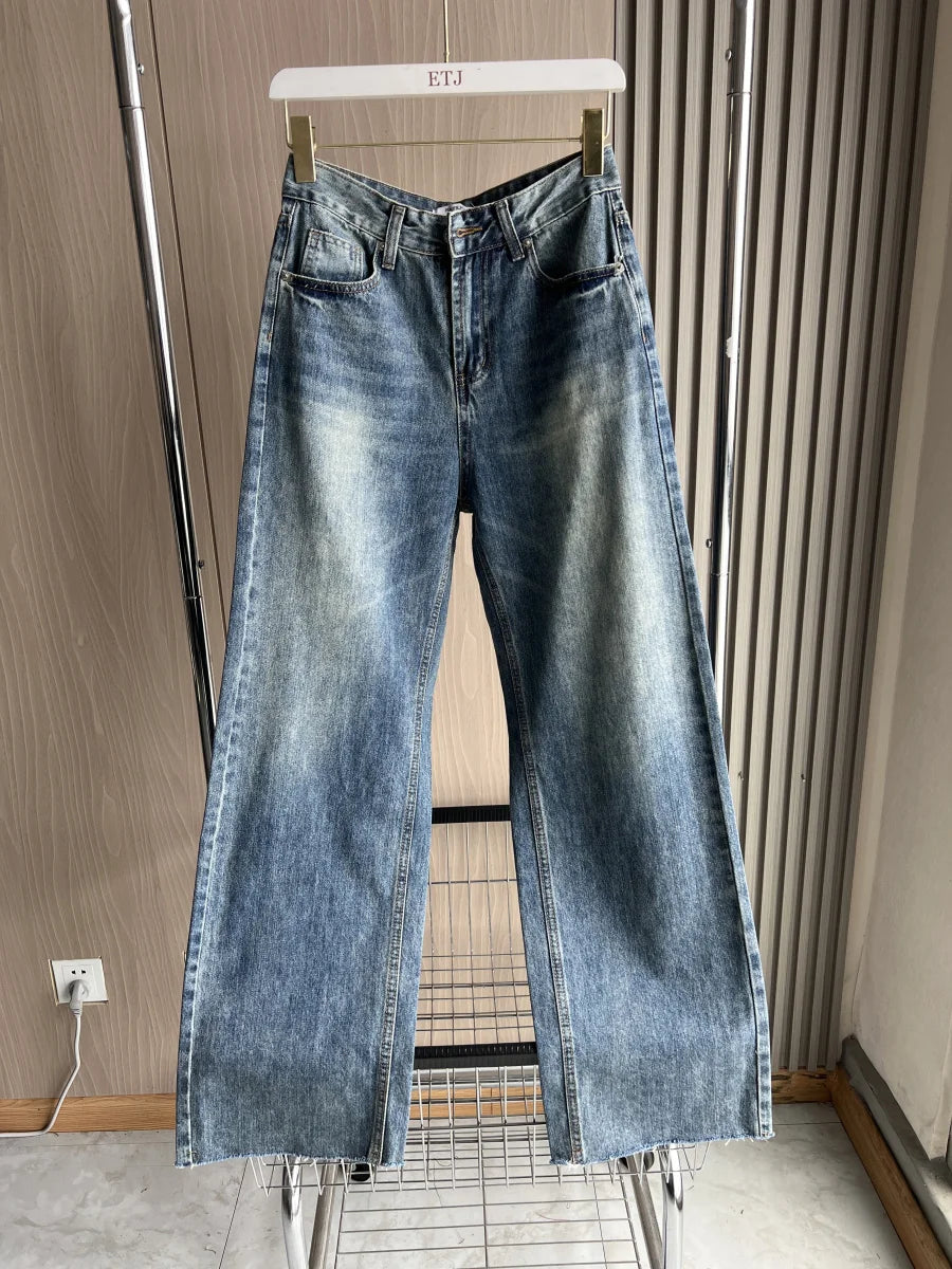 TRAF Wide-leg high-waisted jeans  women's classic everything with five pockets washed soft comfortable ultra-long jeans6045022-belleandkai.com