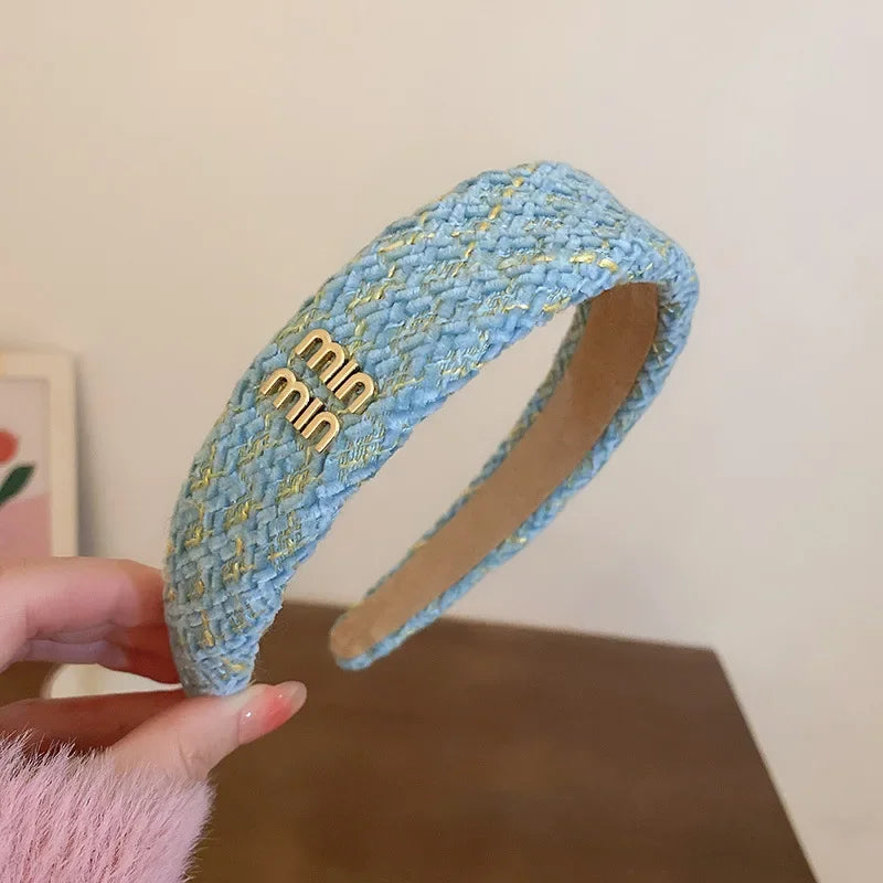 French Sweet Woven Headband for Women Elegant Knit Hair Accessories Pink Headbands Sweet Girl Wide Edge Hair Bands-belleandkai.com