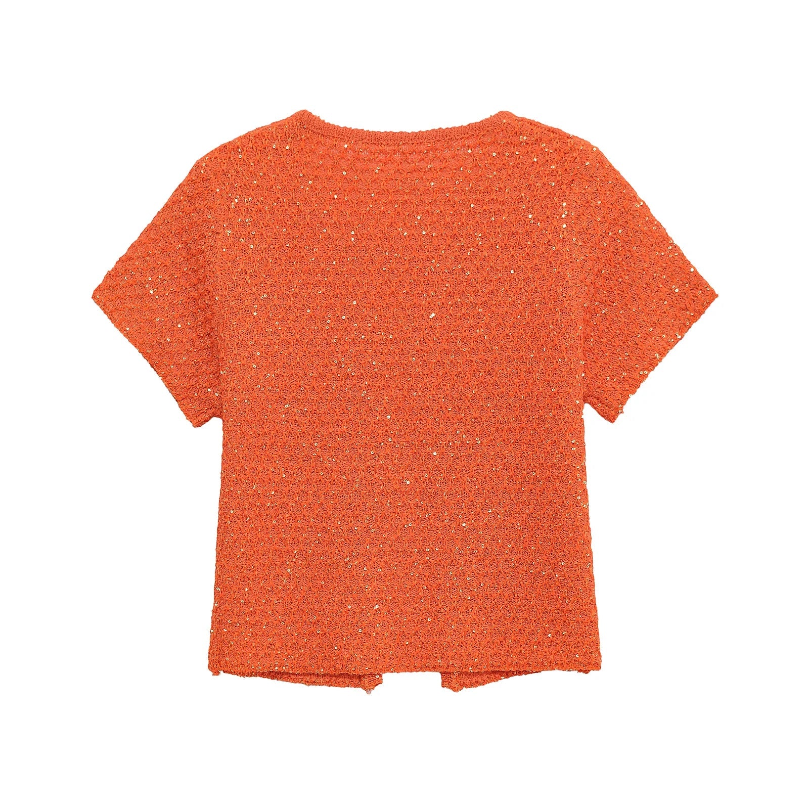 TRAFSHE Women's Fashion Summer Orange Knitwear Short Sleeve O-Neck One Button Sweater Top Knit Sequins Cardigan Women 9598092-belleandkai.com