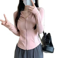 Women's Summer Zipper Sun Protection Clothing Slim Fit Yoga Jacket Hooded Light Weight Cross-Border UV Protection Open Cardigan-belleandkai.com