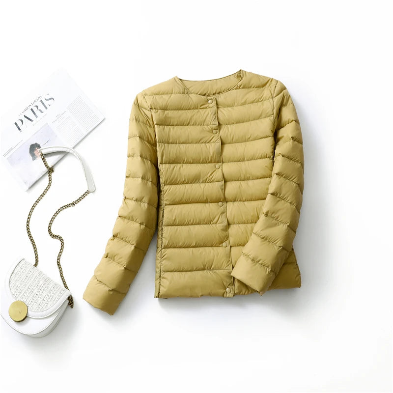 2023 New Arrivals Autumn Winter Warm Women White Duck Down Slim Jackets Female Fashion Ultra Lightweight Packable Puffer Coats-belleandkai.com