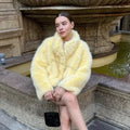 Neo Mint 2024 Winter Women Yellow Faux Fur Jacket Chic Girls Fashion Streetwear Thicken Warm Stand Collar Fox Fur Coat Outerwear-belleandkai.com