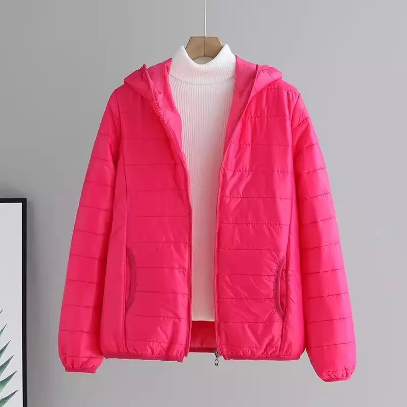 2024 New Winter Women Candy Color Down Cotton Jackets Light Weight Windproof Hooded Warm Outwear Coat Puffer Quilted Parkas-belleandkai.com