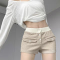 Patchwork Gradient Color Knitting Thin Cargo Women Summer Simplicity Office Lady Wide Leg Fashion Appear Thin Casual Shorts-belleandkai.com