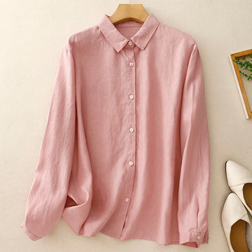Cotton shirt female spring and autumn new fashion Japanese literature elegant solid color versatile long-sleeved casual blouse-belleandkai.com