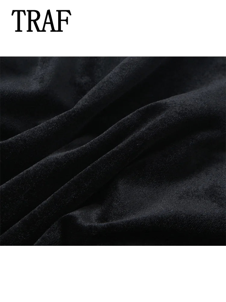 Women Fashion Velvet Trouser Set Streetwear Woman Wide Leg Long Pant +Long Sleeves Short Coat Top Women outfit-belleandkai.com