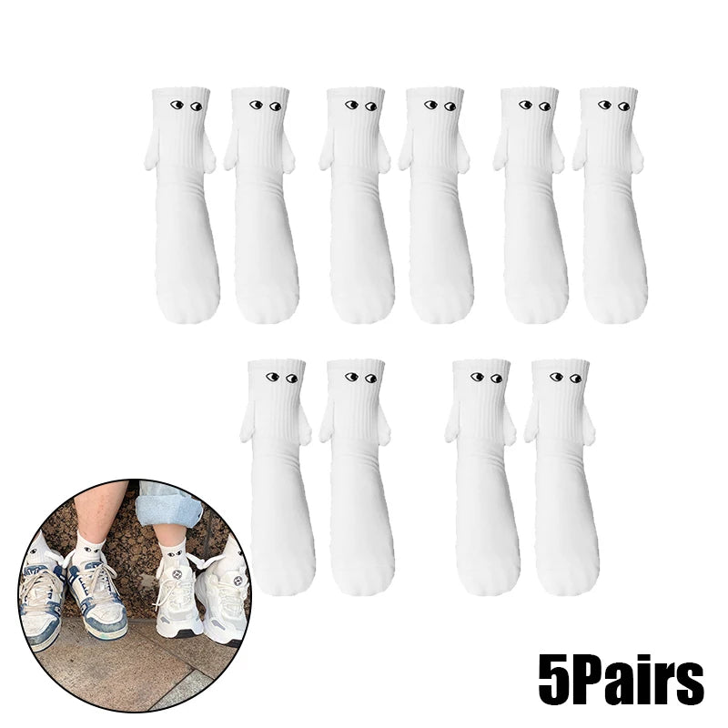 Magnetic Socks with Hands Women Men Fashion Black White Funny Cute Cartoon Eyes Couple Mid-tube Socks for Gifts-belleandkai.com