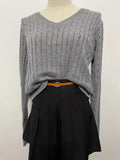 Brandy Mandy Women's V-Neck Long Sleeve Knit Sweater Casual Autumn Top Navy Crop Pullover for Girls-belleandkai.com