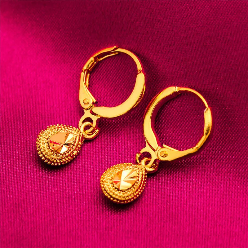 Drop-Heart Coin Stud Earrings for Women (24K AU999) - Double-Lined Drop Outline, Shiny-Matte Mix, Travel Wear, Natural Fluidity-belleandkai.com
