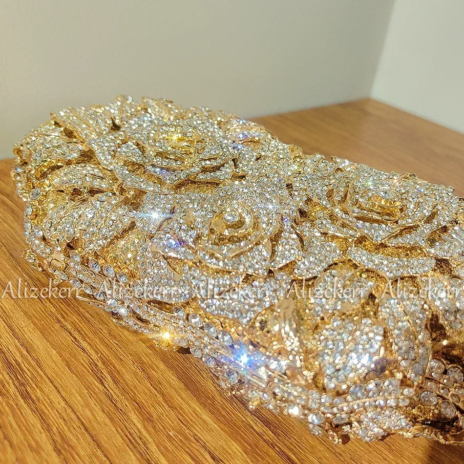 Alizekerr Rose Crystal Evening Clutch Bags Women New Luxury Boutique Sparkling Diamond Flower Purses And Handbags Wedding Party-belleandkai.com