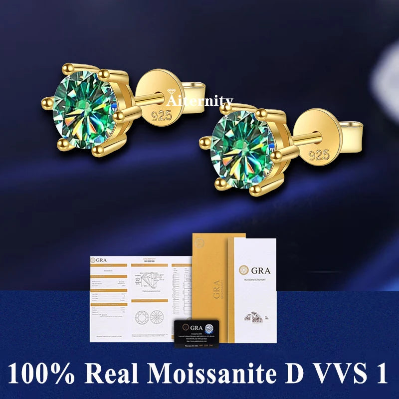 Hot Moissanite Studs 6 prong Earrings Pass Diamond tester For Men Women 18K Platinum Plated Bride Wedding Gemstone 925 Silver-belleandkai.com