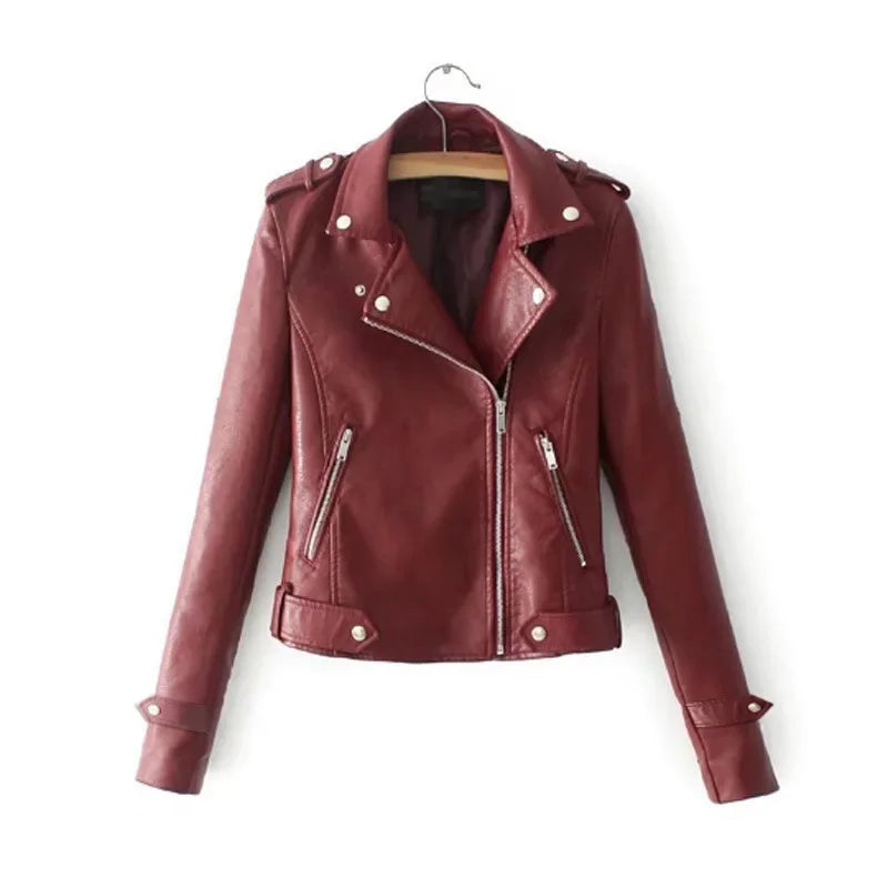 Fashionable Women's Leather Jacket Motorcycle Style Slim Fit Autumn Winter New Arrival Korean Version Polyester Fiber Coat-belleandkai.com