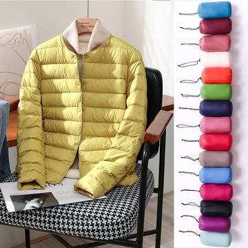 2023 New Arrivals Autumn Winter Warm Women White Duck Down Slim Jackets Female Fashion Ultra Lightweight Packable Puffer Coats-belleandkai.com