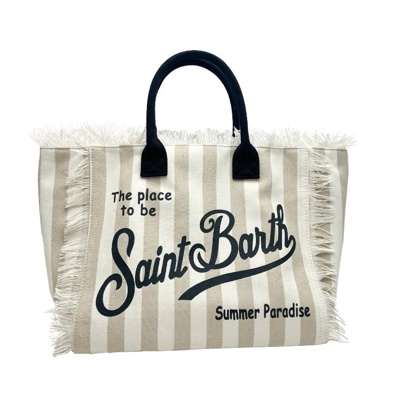 Saint Barthes European and American New Women's Large Capacity Leisure Travel Cowboy Blue Handmade Tassel Handbag-belleandkai.com