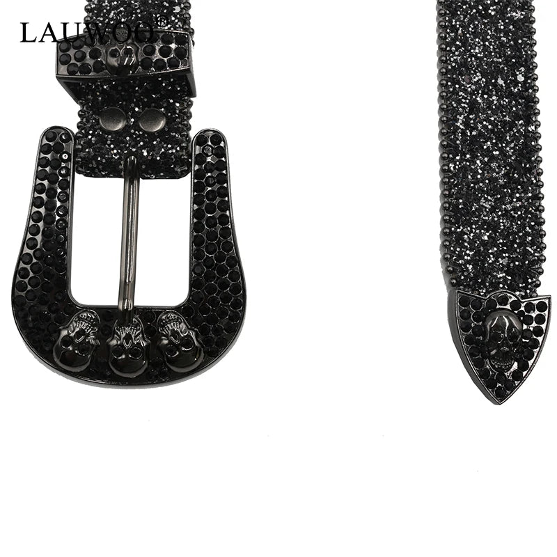 Skull Rhinestone Belts For Women Men Y2K Leather Strap Crystal Studded Western Cowgirl Cowboy Diamond Bling Bling Belt-belleandkai.com