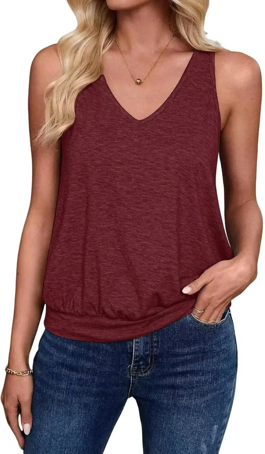Summer Women's V-Neck Sleeveless Top Casual Vest Fashionable Trendy Tank Top Polyester Blend Fabric No Decoration-belleandkai.com