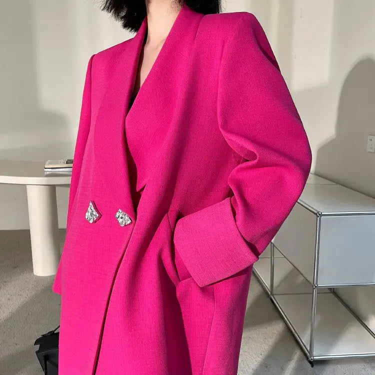 Chic High-end Blazer Design Women Clothing Trend Spring Autumn Jackets Mid-length Coats Loose Button Blazer Long Sleeve Tops New-belleandkai.com