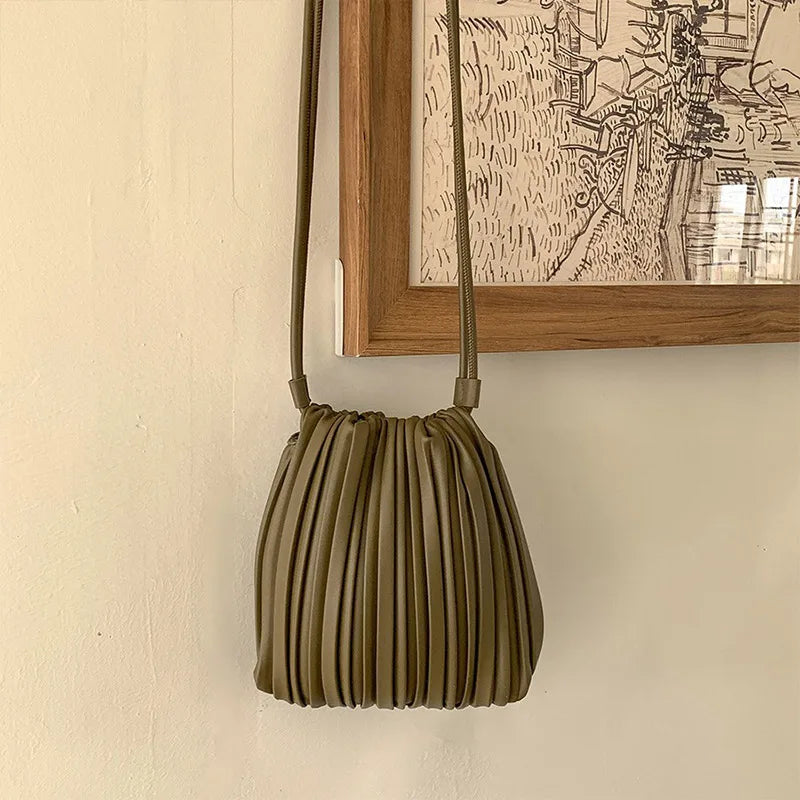 Brand Striped Leather Shoulder Bag Luxury Designer New Soft High-end Pleated Purse Drawstring Fashion Versatile Crossbody Bag-belleandkai.com