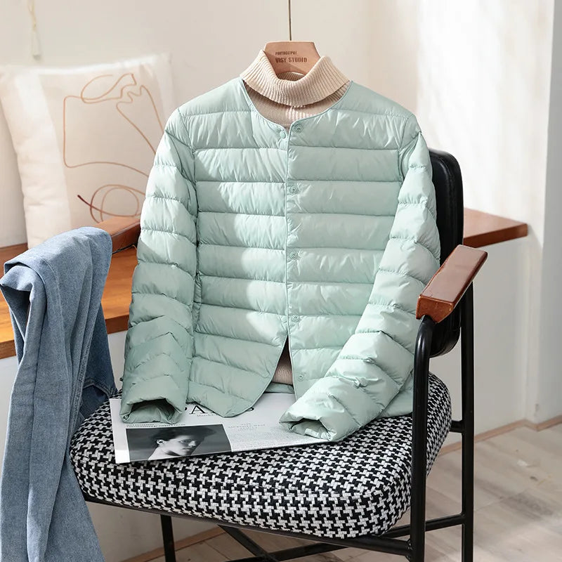 2023 New Arrivals Autumn Winter Warm Women White Duck Down Slim Jackets Female Fashion Ultra Lightweight Packable Puffer Coats-belleandkai.com