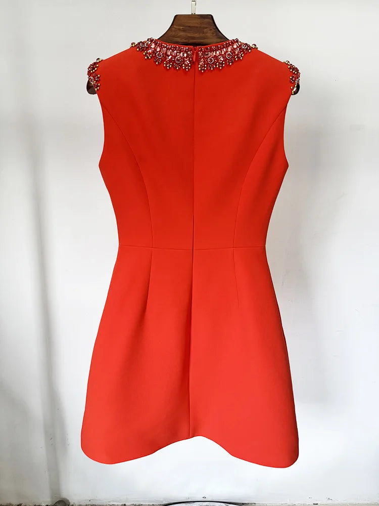 HIGH STREET Newest 2025 Designer Fashion Women's Colorful Diamond Beading Sleeveless  Tank Dress-belleandkai.com