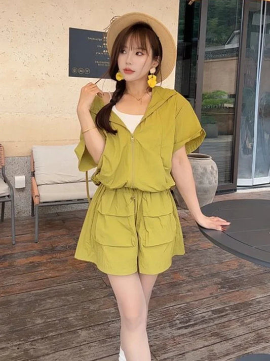 Plain Short Sets for Women 2 Pieces Tracksuit Hoodie Chic and Elegant Casual Summer Fashion 2025 Novelties Classic Woman Shorts-belleandkai.com