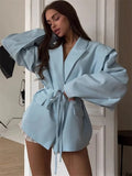 Tossy Elegant Commute Suit jacket Female Lace-Up Loose Pocket Patchwork Lapel Party Looks Outwear For Women Bandage Coat jacket-belleandkai.com