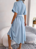 Women Summer Casual Short Sleeve Slim Waist Shirt Dress-belleandkai.com