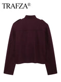 Women Vintage Wine Red Coat O Neck Long Sleeve Single Breasted Jacket With Pockets Autumn Casual Office Lady Outerwear-belleandkai.com