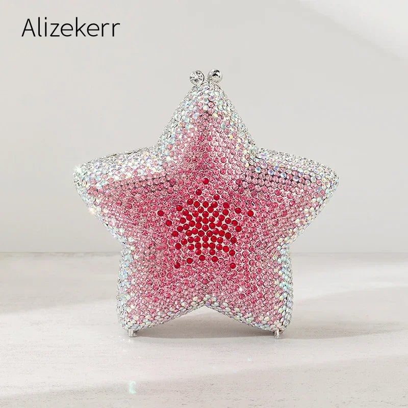 Alizekerr Star Shaped Crystal Evening Bags Women 2024 Boutique Gorgeous Gradient Colour Diamond Mini Clutch Purses Wedding Party-belleandkai.com
