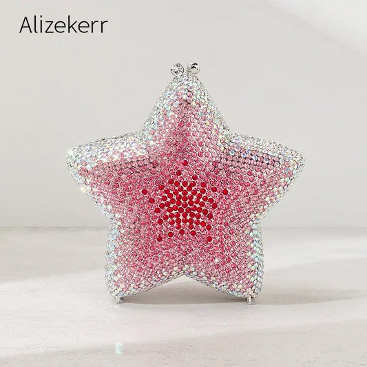 Alizekerr Star Shaped Crystal Evening Bags Women 2024 Boutique Gorgeous Gradient Colour Diamond Mini Clutch Purses Wedding Party-belleandkai.com