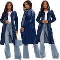 New Arrival Fashion Hole Cotton Autnmn Winter Long Denim Jacket 2023 Trench Coat Cardigan Jeans Cape Women Long Sleeve Jean Coat-belleandkai.com
