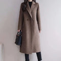 2024 Autumn Winter Women Vintage Coffee Blue Mid-Long Coat Jackets Female Concise Korean Style Loose Outside Thermal Woolen Coat-belleandkai.com
