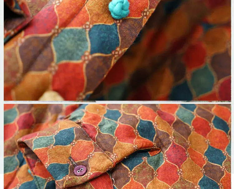 Winter New Cotton Jacket Women All-match Loose Plus Size Chinese Style Buttons Print Patchwork Comfortable Linen Oversized Coats-belleandkai.com
