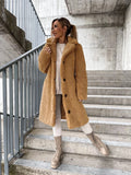 Autumn and winter cross-border women's clothing hot item: furry long sleeved lapel women's plush top long coat-belleandkai.com
