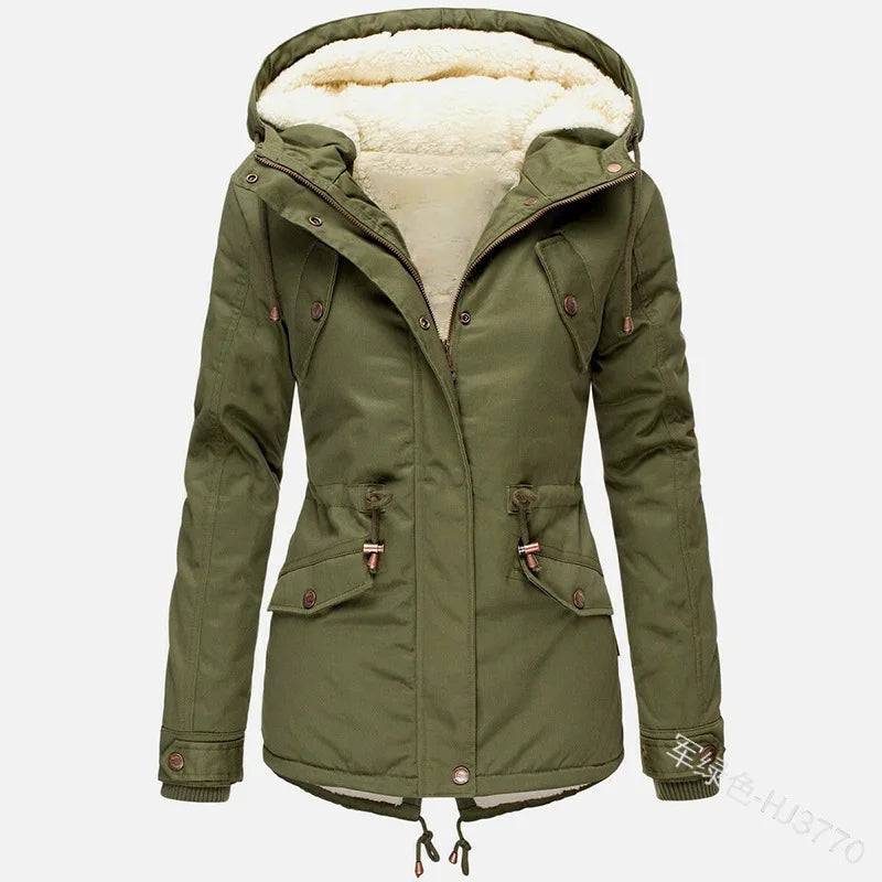 Women's Winter Jacket Warm Solid Plush Thickened Long Winter Coat Outdoor Hiking Hooded Casual Windproof Parka Coat Overcoat-belleandkai.com