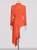 Designer Solid Spliced Ruffles Blazer For Women Notched Collar Long Sleeve Patchwork Lace Up Slim Runway Coat Female Fashion-belleandkai.com