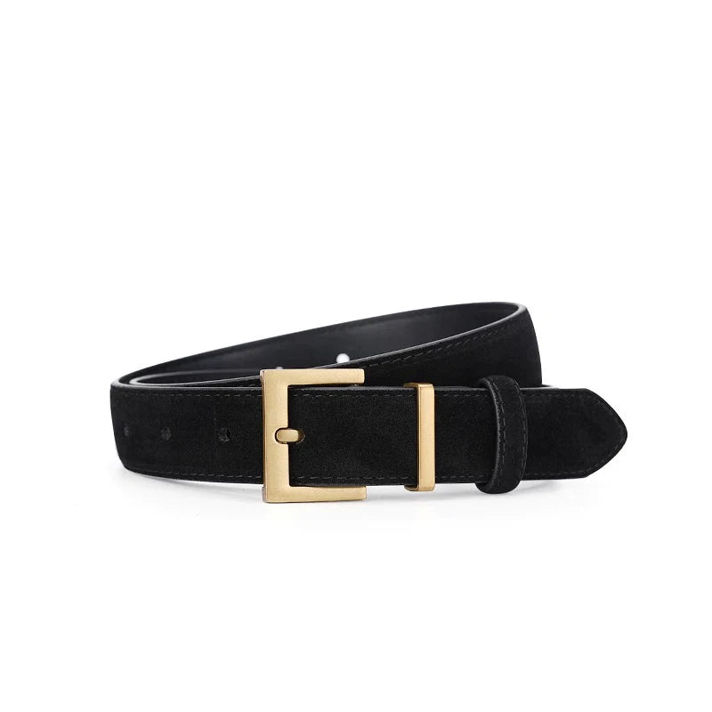 New Luxury Double Genuine Leather Belt for Women Jeans Casual Dress Square Alloy Buckle Ladies Trendy Belts Fashion Waistband-belleandkai.com