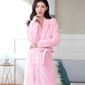 Thickened Flannel Robe Bathrobe Homewear Cardigan Sweater Women Autumn Winter White Lapel Coral Velvet Medium Length Bathwear-belleandkai.com