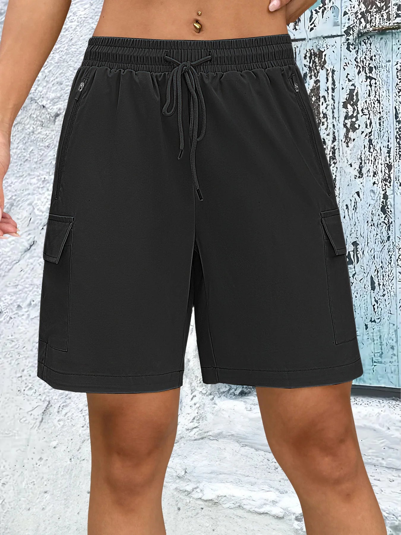 1/2 PCS  Loose Women Shorts with 2 Flap Pockets Adjustable Drawstring Cargo Short Outdoor Quick Dry Lightweight Shorts-belleandkai.com