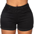 Liooil Cotton Stretchy High Waist Jean Shorts Woman Summer 2023 Casual Sweat With Pocket Zipper White Black Cuffed Denim Shorts-belleandkai.com