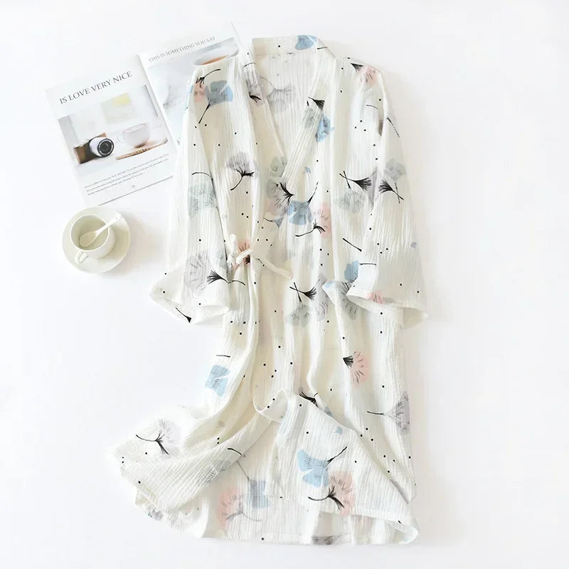Japanese kimono dressing gown spring and autumn ladies cotton crepe cloth thin summer bathrobe home service sleepwear bath robe-belleandkai.com