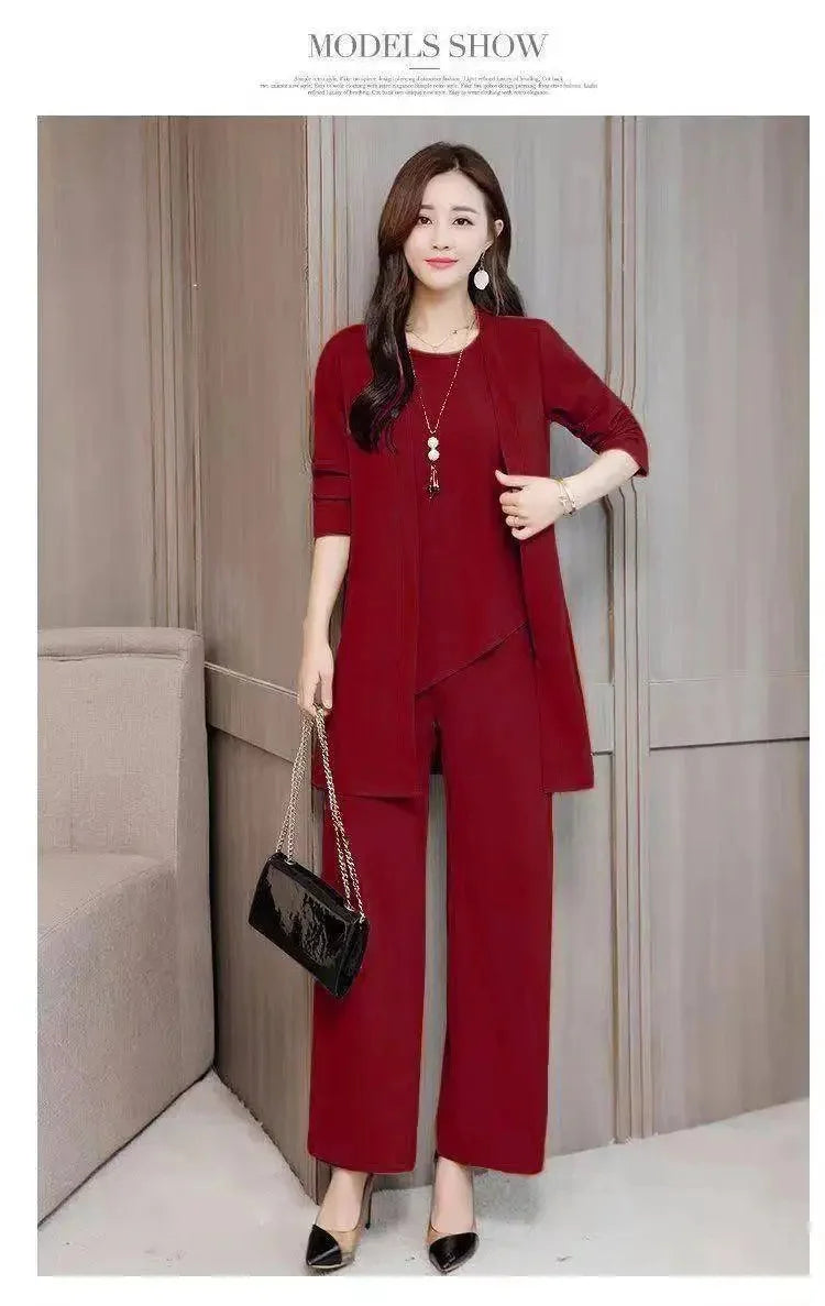 Plus Size Women's Loose-Fit Long Sleeve Vestbell Bottoms New Spring Autumn Suit Fashion Outfit Three-Piece Set Clothing-belleandkai.com