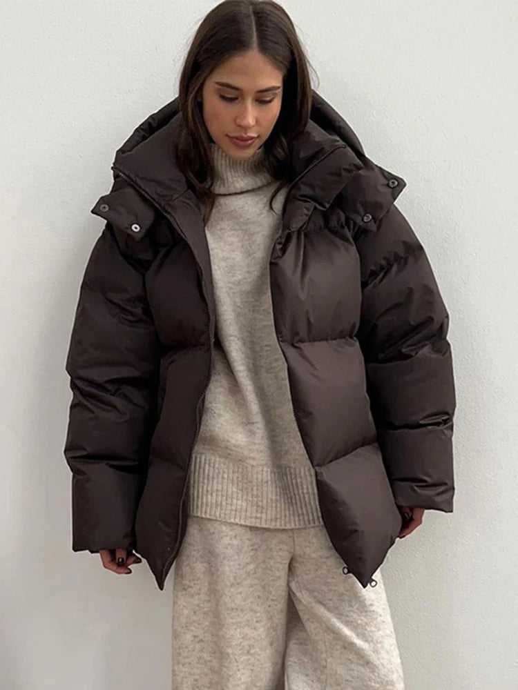 2024 Women Winter Coats Thick Warm Cotton Parkas Loose Stand Collar Long Sleeve Hooded Outerwears 2024 Lady Casual Commuter Coat-belleandkai.com